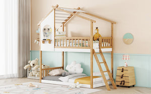 English Elm Twin Over Playhouse Bunk Bed Pinewood Fort Design with Roof and Safety Rails LT100008AAN-3