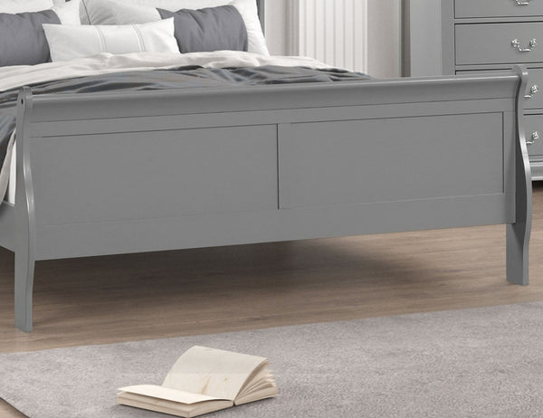 English Elm Gray Sleigh Bed Queen Size Wooden Frame with Elegant Louis Philippe Design for Classic Bedrooms Gray,Grey 27 L x 63 W x 6 H B2741S00582