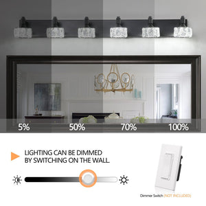 English Elm Modern Six Light Matte Black Vanity Fixture Crystal Shades Bathroom Led Wall Sconce W1340P206827