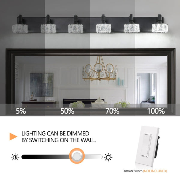 English Elm Modern Six Light Matte Black Vanity Fixture Crystal Shades Bathroom Led Wall Sconce W1340P206827