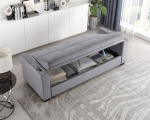 English Elm Modern Velvet Tufted Sleeper Sofa with Storage Cup Holders and Usb Charging Ports B011P256229