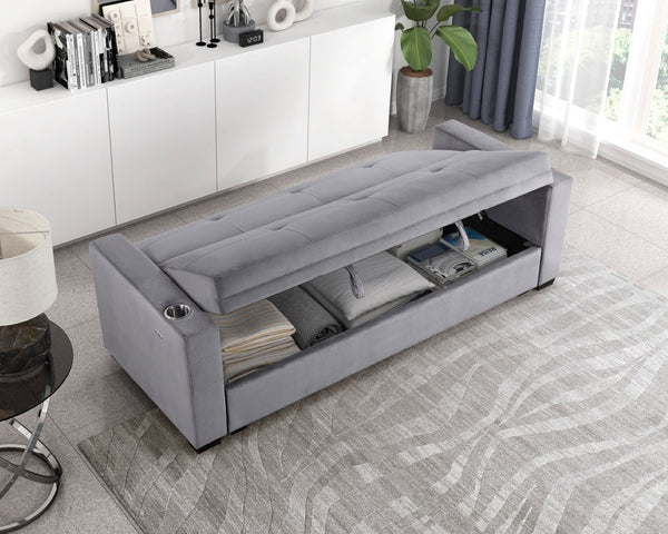 English Elm Modern Velvet Tufted Sleeper Sofa with Storage Cup Holders and Usb Charging Ports B011P256229