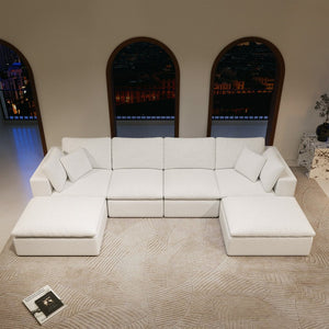 English Elm 137.8*68.9"modular Sectional Sofa Five Piece Corduroy Upholstered Set for Living Rooms White W3819S00126
