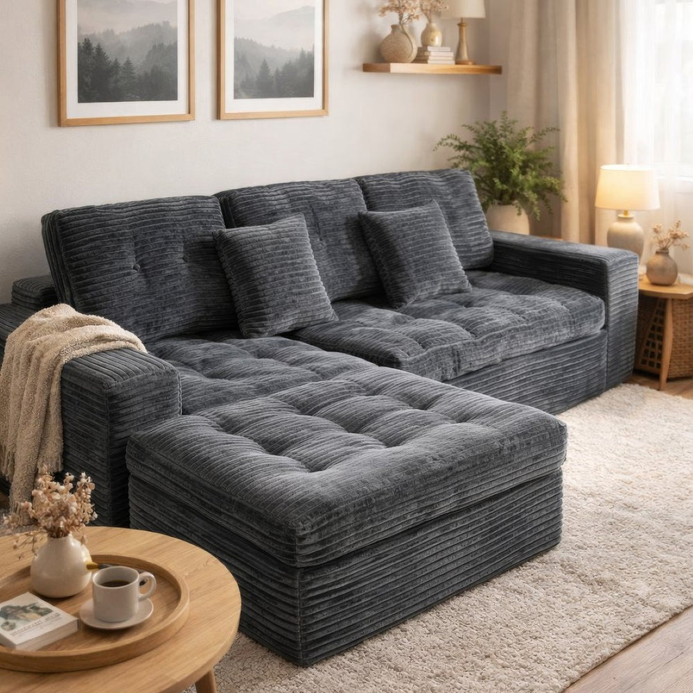 English Elm Modular Cloud Sectional Sofa with Ottoman Plush Velvet Foam Lounge Set W5502S00008