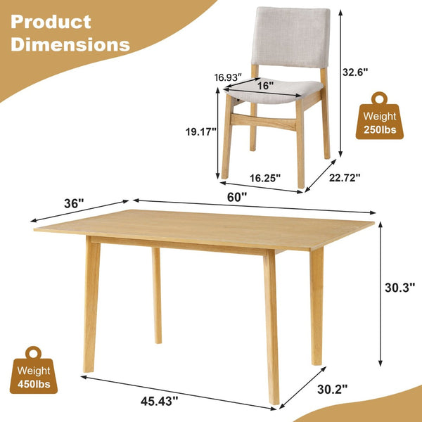 English Elm 7-piece Rectangular Rubberwood Dining Set with Six Linen Upholstered Stackable Chairs Natural N752S000018N