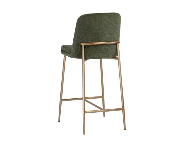 Sunpan Zeke Counter Stool - Stylish Modern Design with Comfortable Curved Backrest for Contemporary Spaces Antique Brass / Bergen Olive