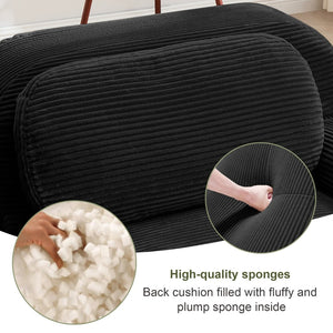 English Elm Three-seat Modular Corduroy Sectional Sofa with Ottomans for Living and Media Rooms Black W714S01278