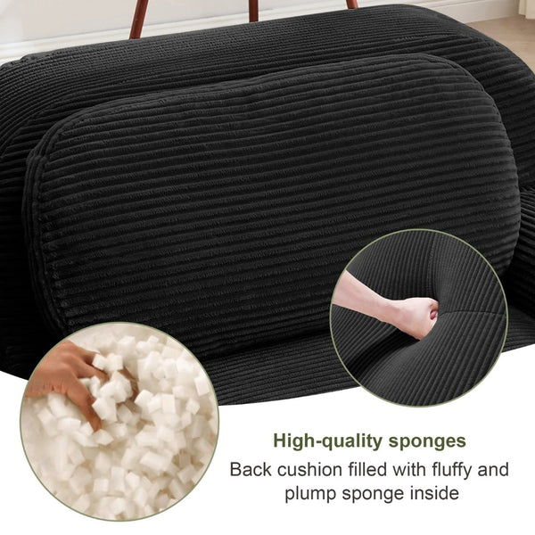 English Elm L-shaped Modular Corduroy Sectional Sofa Ergonomic Low Profile Living Room Seating Black W714S01276