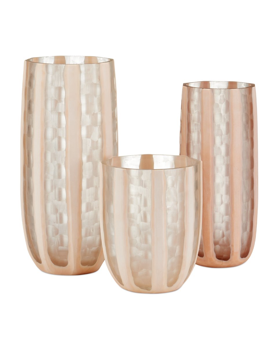 Currey & Company Merletto Glass Vase Set Of 3 - Exquisite Mouth-blown Pastel Design With Stunning Layered Effect Pink Glass 1200-1031-currey-company