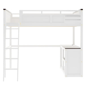 English Elm Queen Size Loft Bed With Desk, Usb Charging, Storage Box & Open Shelves For Organized Living Space N7090005002W-GIGA