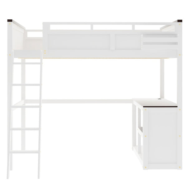 English Elm Queen Size Loft Bed With Desk, Usb Charging, Storage Box & Open Shelves For Organized Living Space N7090005002W-GIGA