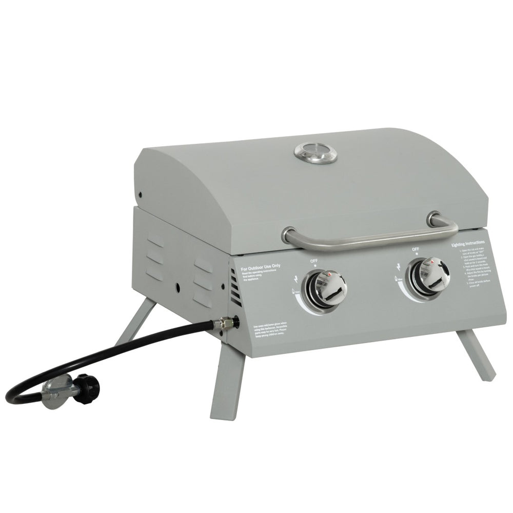 English Elm Outsunny Dual Burner Propane Tabletop Grill Foldable Portable Bbq for Camping W2225P200825