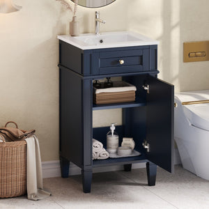 English Elm 18-inch French Style Freestanding Bathroom Vanity with Ceramic Sink Soft Close Storage Blue N710P411340C