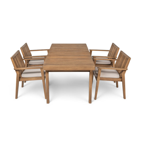 English Elm Christopher Knight Home® - Durable 5-Piece Acacia Wood Patio Dining Set With Cushioned Chairs For Ultimate Outdoor Comfort N779P234497B-2_N779P234500B