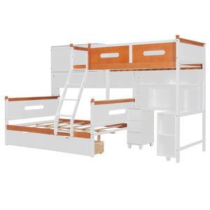 English Elm Twin Over Full Wooden Bunk Bed With Desk, Storage Drawers, Shelves & Led Lights - Stylish & Functional N820S00064K-GIGA