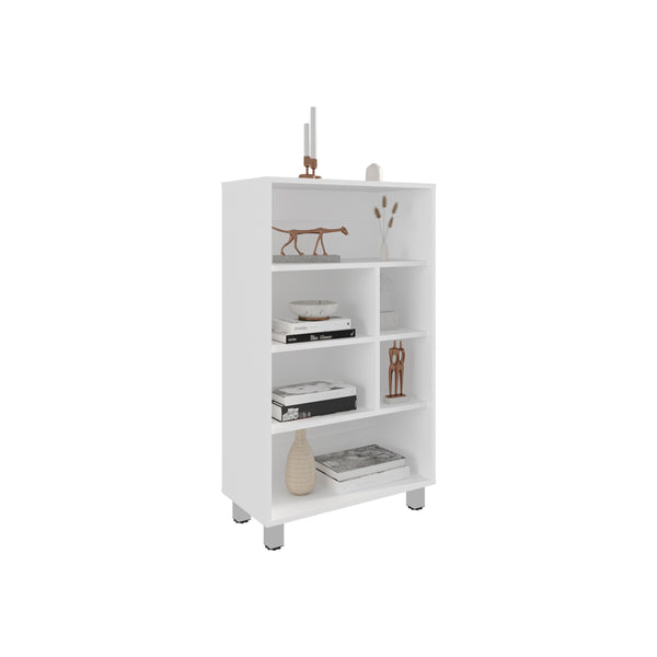 English Elm Bellagio 40" Tall Four-Tier Shelf Cabinet White with 6 Cubbies Compact Durable Modern Storage Organizer B200P253714