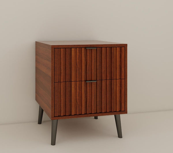 English Elm Wooden Coffee Nightstand with 2 Drawers for Bedroom Storage, Durable Engineered Wood, Compact Design W2139P306392