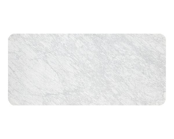 Sunpan Ambrosia 79" Art Deco Dining Table with White Marble Top & Antique Brass Base, Seats 6 Comfortably