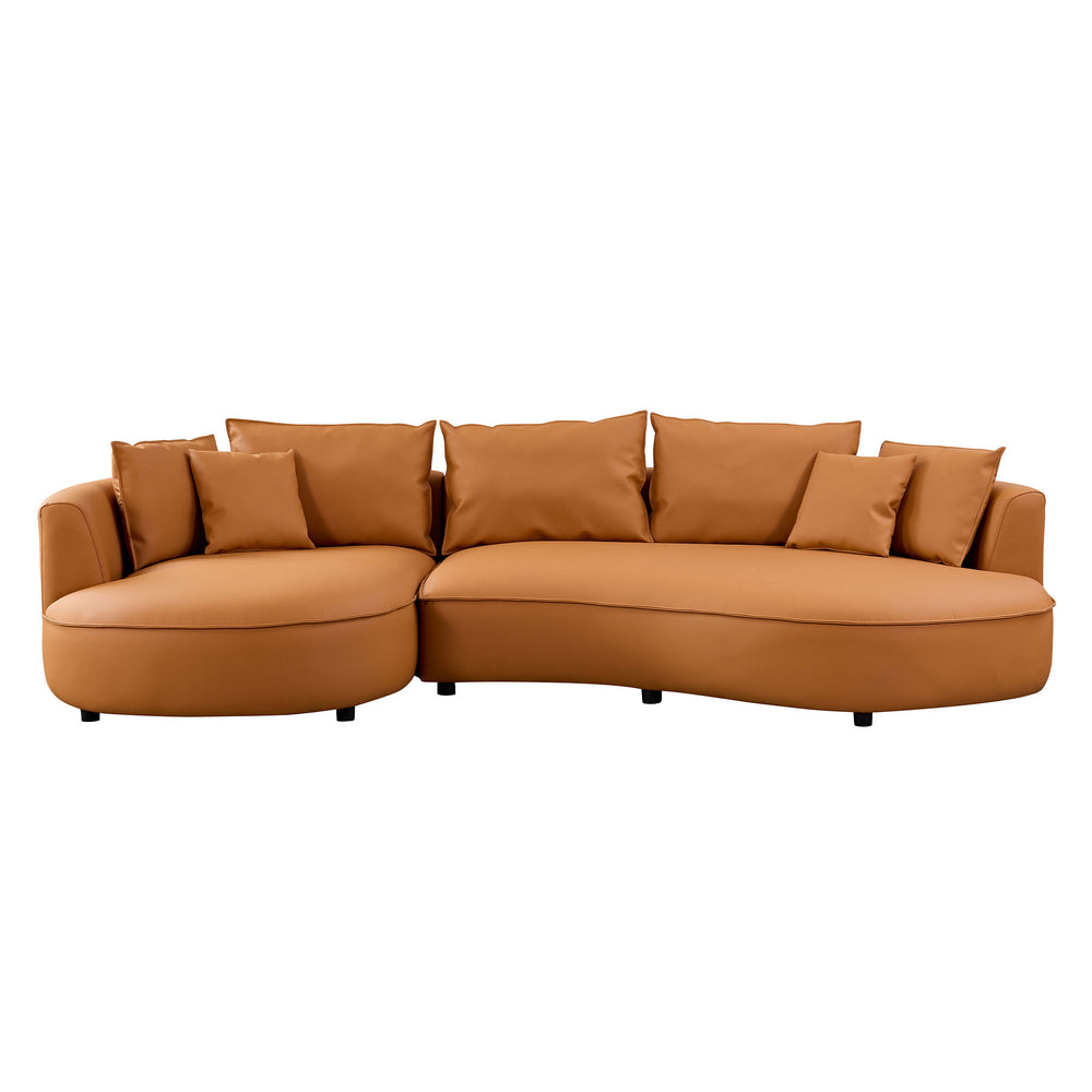 English Elm Modern Curved Sectional Sofa For Living Room - 5-Seat Eco-Leather Couch In Vibrant Orange Design W2582S00077