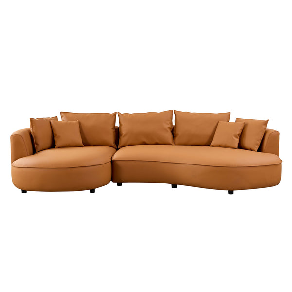 English Elm Modern Curved Sectional Sofa For Living Room - 5-Seat Eco-Leather Couch In Vibrant Orange Design W2582S00077