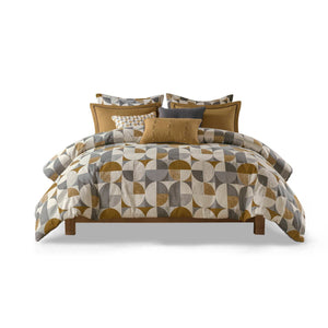 English Elm 8 Queen Jacquard Oversized Duvet Comforter Set with Euro Shams, Decorative Pillows, Plush Polyester fills Gold 23.23 L x 19.68 W x 15.75 H B035P319227