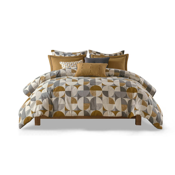 English Elm 8 Queen Jacquard Oversized Duvet Comforter Set with Euro Shams, Decorative Pillows, Plush Polyester fills Gold 23.23 L x 19.68 W x 15.75 H B035P319227