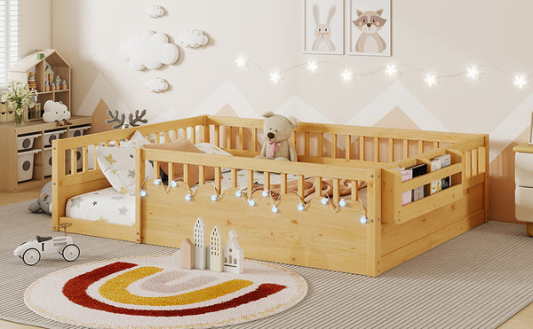 English Elm Full Montessori floor bed offering high rails, built-in light and shelf for safe independent sleep and storage Natural 79.13 L x 13 W x 6.3 H W2593P333587
