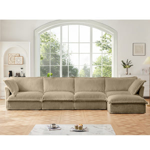 English Elm Slipcovered L Shape Sectional Sofa - Cozy Camel Corduroy Couch With Deep Seats & Versatile Design W3041S00070-GIGA