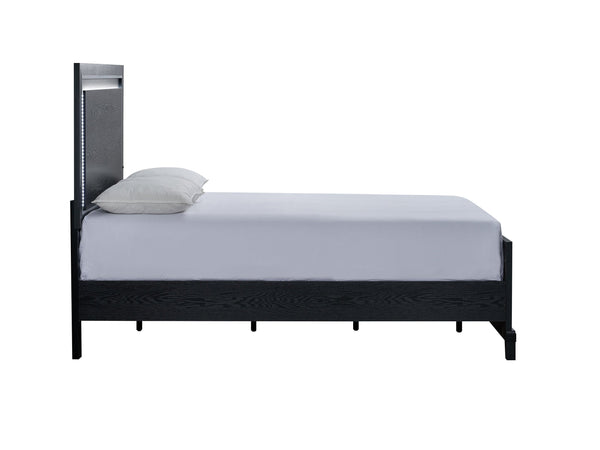 English Elm Livingston King Panel Bed - Elegant Black Finish With Backlit Headboard For Modern Bedroom Style B078S00638