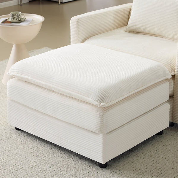 English Elm 54" Plush Cloud Sofa Modular Single with Ottoman, Beige Corduroy, High-Resilience Foam, Space-Saving Comfort W1829P324892