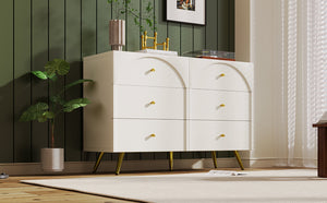 English Elm Modern metal-foot six-drawer two-door dining cabinet with wood finish, durable storage for kitchen & living room W2565P248231