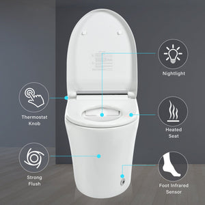 English Elm Smart toilet One-Piece Elongated Heated Seat with Foot Sensor, Dual Flush, Auto-LED Night Light, IPX4 Waterproof and Soft-Close Comfort Bowl (White) N753P222587W