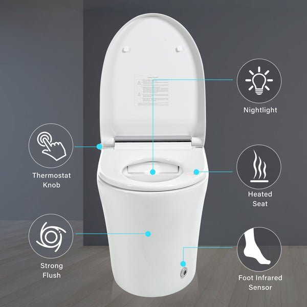 English Elm Smart toilet One-Piece Elongated Heated Seat with Foot Sensor, Dual Flush, Auto-LED Night Light, IPX4 Waterproof and Soft-Close Comfort Bowl (White) N753P222587W
