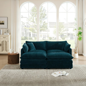 English Elm 4 Piece Modular Sectional Sofa Set Blue Chenille Living Room Seating with Ottomans W714S00595