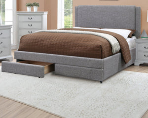 English Elm Light Upholstered Faux Leather Queen Bed with Headboard Panel & Built-In Underbed Storage Drawers, Contemporary Elegance Black,Light Gray 59 L x 49 W x 5 H B011S02016