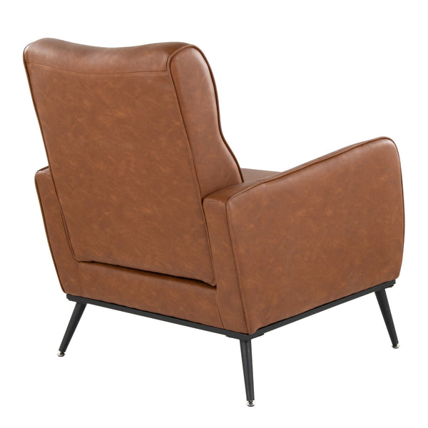 English Elm Casper Industrial Lounger Camel Faux Leather with Black Metal Legs — Ergonomic, Stylish Accent Chair B202P223446