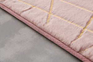 English Elm Luxury Dust Pink Geometric Faux Fur Area Rug With Gold Accents – Machine Washable & Plush Comfort B030P233699