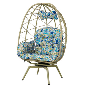 English Elm Oversized Swivel Rattan Egg Chair with Plush Cushion for Patio or Indoor Lounge T5880P501009