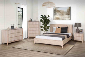 English Elm Mid-century Modern Nightstand Reeded Drawer Fronts Splayed Legs White Wash Bedroom B2741P433345