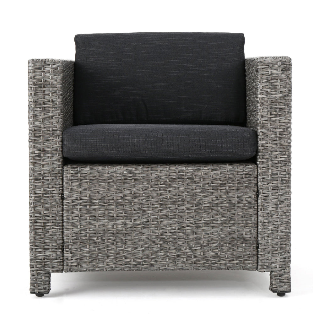 English Elm Christopher Knight Home® - PUERTA Outdoor 4-Piece Wicker Sofa Set with Waterproof Cushions, All-Weather Rattan, Compact Seating Black 52978.00BLK