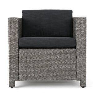 English Elm Christopher Knight Home® - PUERTA Outdoor 4-Piece Wicker Sofa Set with Waterproof Cushions, All-Weather Rattan, Compact Seating Black 52978.00BLK