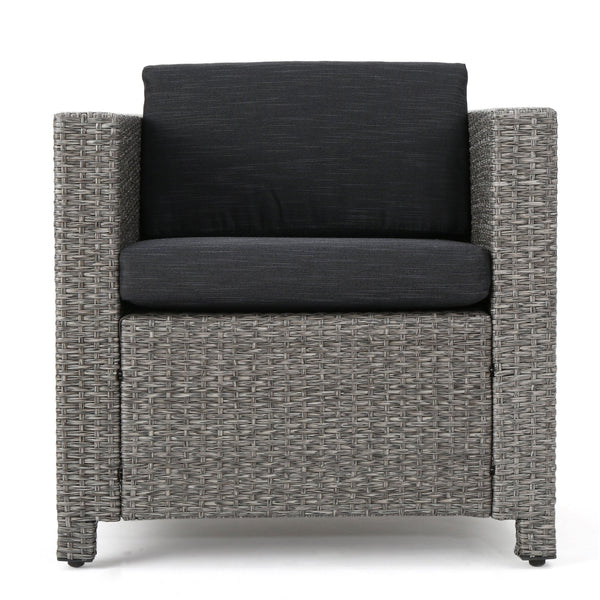 English Elm Christopher Knight Home® - PUERTA Outdoor 4-Piece Wicker Sofa Set with Waterproof Cushions, All-Weather Rattan, Compact Seating Black 52978.00BLK