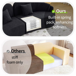 English Elm Curved Four Seat Chenille Sofa with Removable Backrest for Retro Apartment Living Black W3612S00041