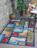 Unique Loom Outdoor Modern Cubed Machine Made Geometric Rug Multi, Blue/Gold/Green/Navy Blue/Orange/Red 5' 3" x 8' 0"