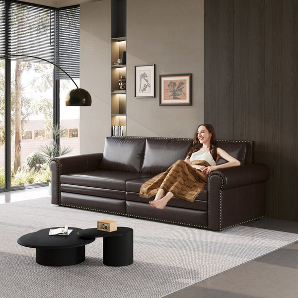 English Elm Chesterfield Velvet King Sleeper Sofa with Nailhead Trim and Rolled Arms for Living Room Dark Brown W1885S00360