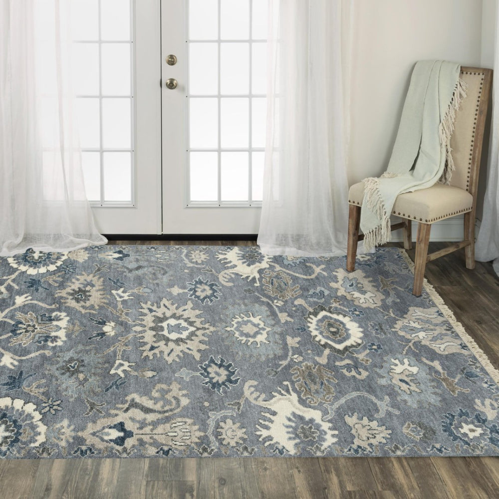 Alora Decor Mila Hand-Knotted Gray Transitional Rug With Floral Motifs, Wool-Tencel Blend, Durable Elegance 10' x 14' 02702710100331014