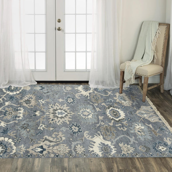 Alora Decor Mila Hand-Knotted Gray Transitional Rug With Floral Motifs, Wool-Tencel Blend, Durable Elegance 10' x 14' 02702710100331014
