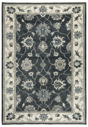 Alora Decor Mila Black & Charcoal Transitional Hand-Knotted Rug With Persian Motifs, Durable Wool-Tencel Blend 6' x 9' 02702710716370609