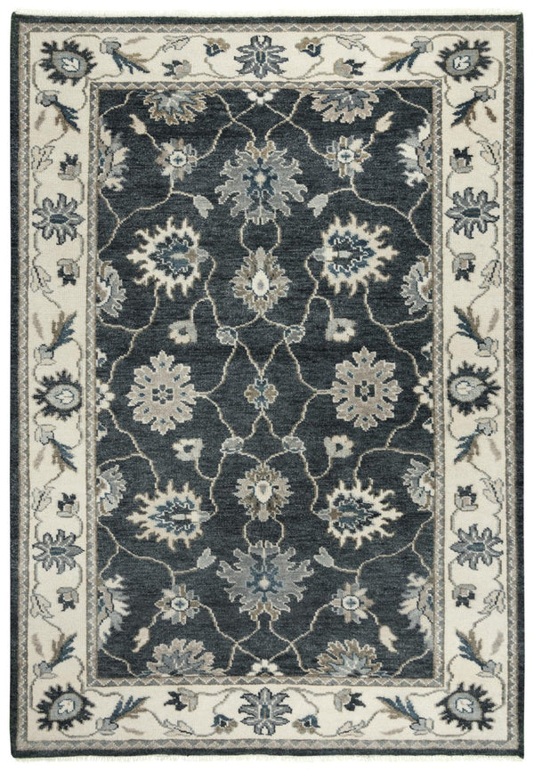 Alora Decor Mila Black & Charcoal Transitional Hand-Knotted Rug With Persian Motifs, Durable Wool-Tencel Blend 6' x 9' 02702710716370609
