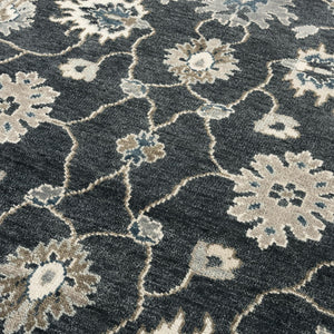 Alora Decor Mila Black & Charcoal Transitional Hand-Knotted Rug With Persian Motifs, Durable Wool-Tencel Blend 6' x 9' 02702710716370609